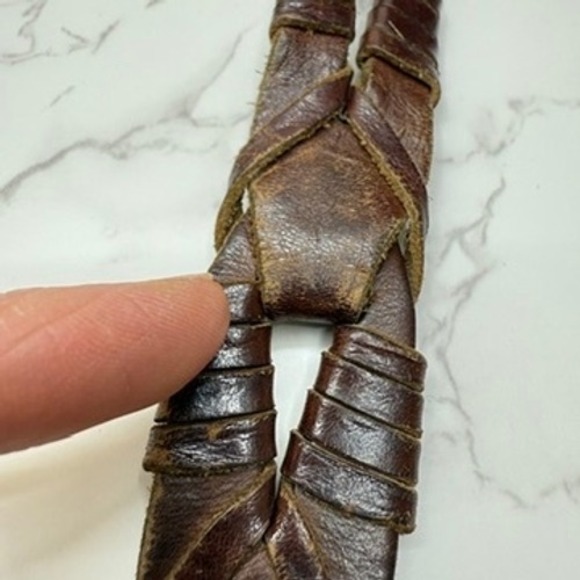 Fossil Braided Leather Belt Brass Buckle Mens Womens Brown 46" Long Quality - Picture 6 of 9